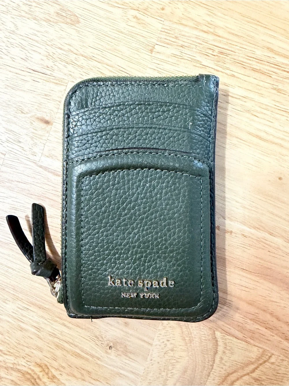 Kate Spade New York green leather wallet with pebbled texture in great condition